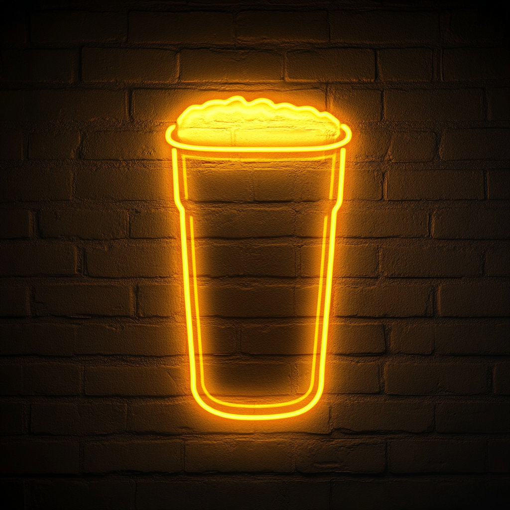 Pint Glass with Foam - Yellow Neon Sign, 18 Inches