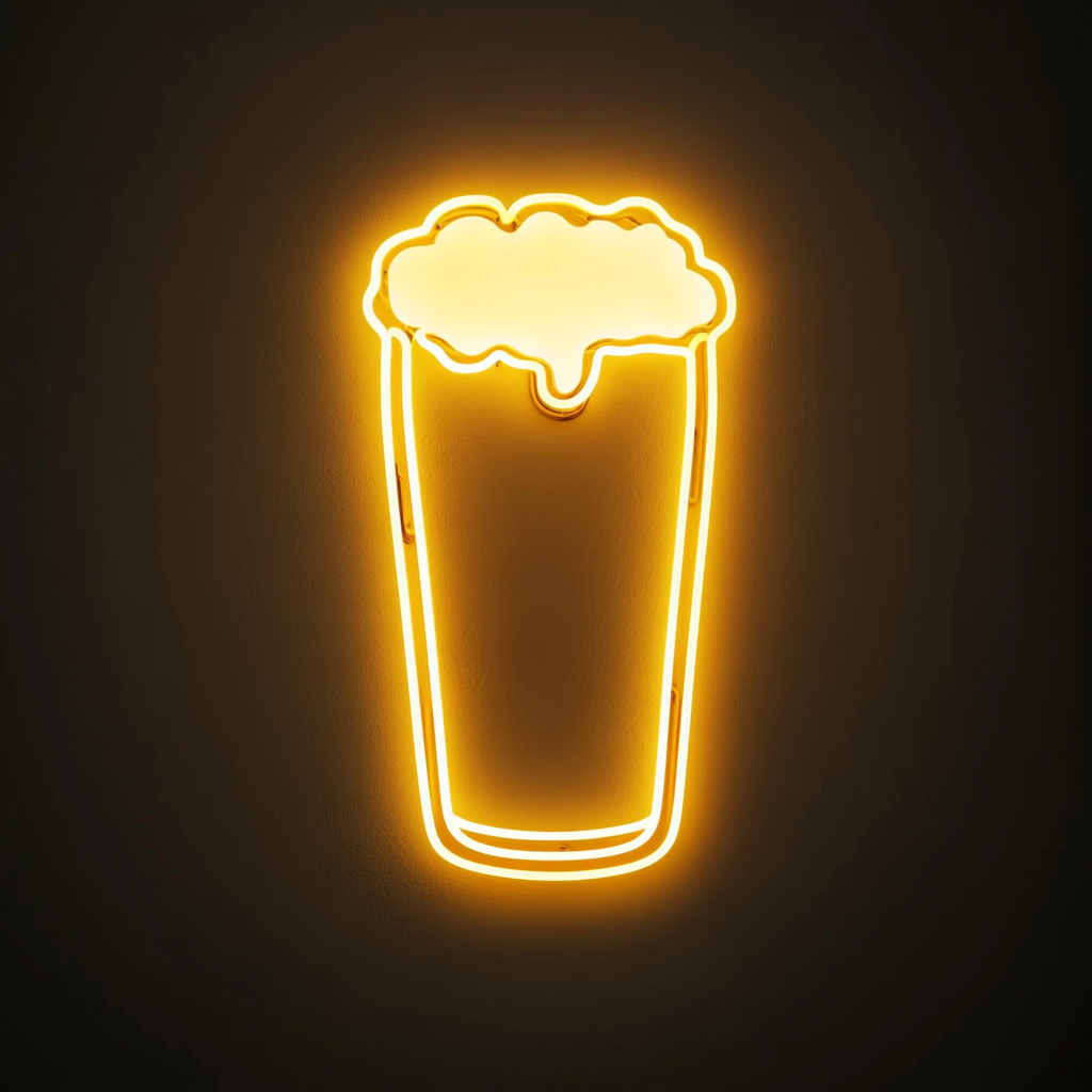Pint Glass with Head of Foam - Yellow Neon Sign, 18 Inches