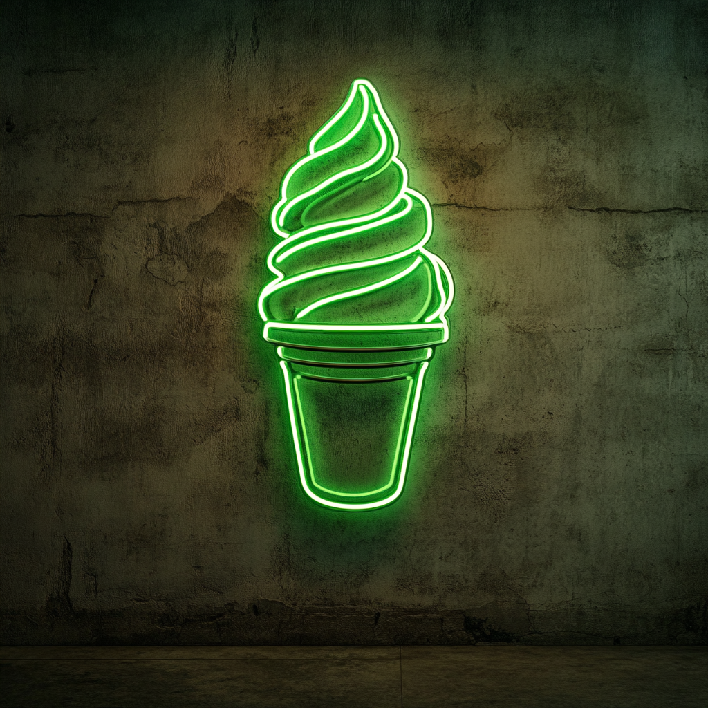 Pint of Ice Cream with Lid - Green Neon Sign, 18 Inches