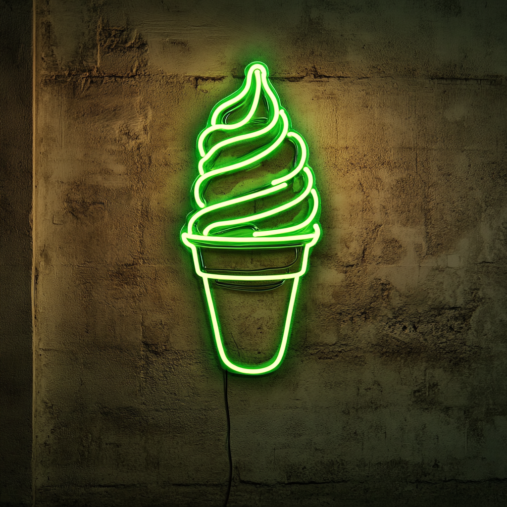 Pint of Ice Cream with Lid - Green Neon Sign, 24 Inches