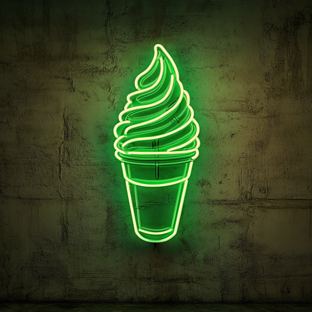 Pint of Ice Cream with Lid - Green Neon Sign, 18 Inches
