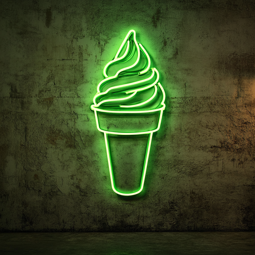 Pint of Ice Cream with Lid - Green Neon Sign, 24 Inches
