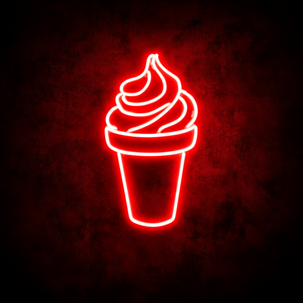 Pint of Ice Cream with Lid - Red Neon Sign, 24 Inches