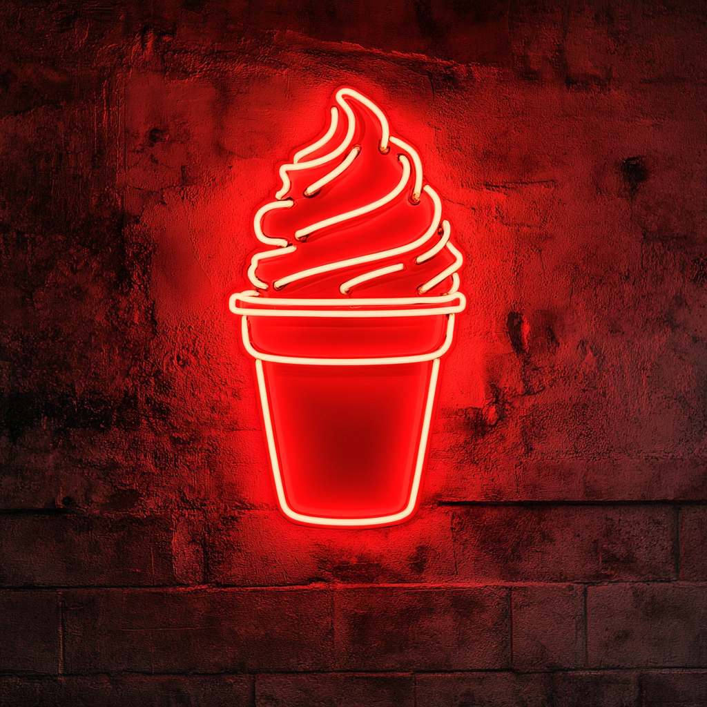 Pint of Ice Cream with Lid - Red Neon Sign, 24 Inches