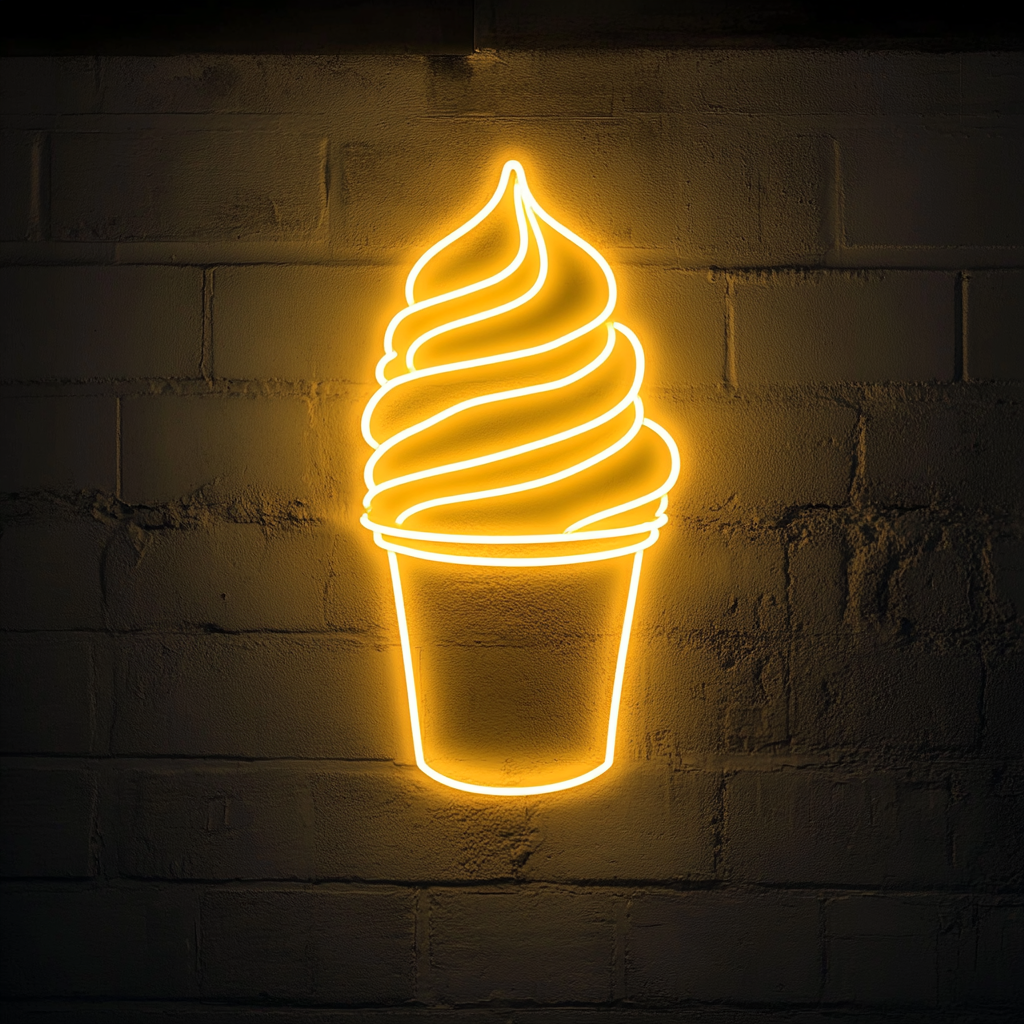 Pint of Ice Cream with Lid - Yellow Neon Sign, 18 Inches