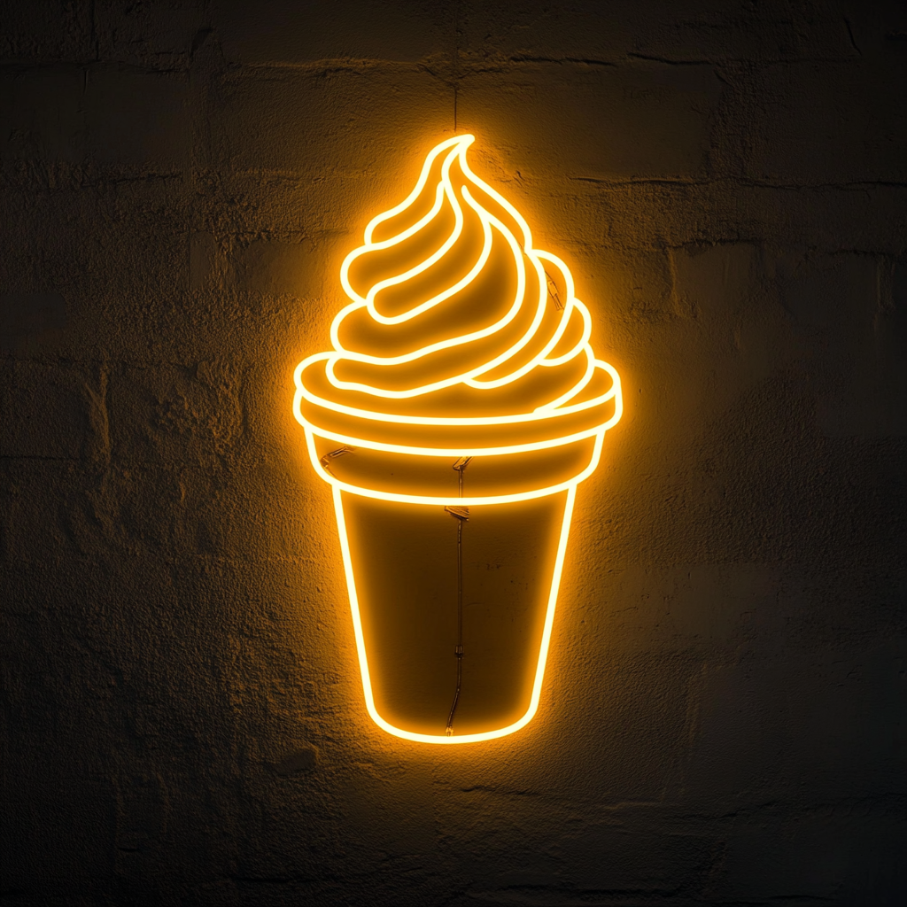 Pint of Ice Cream with Lid - Yellow Neon Sign, 18 Inches