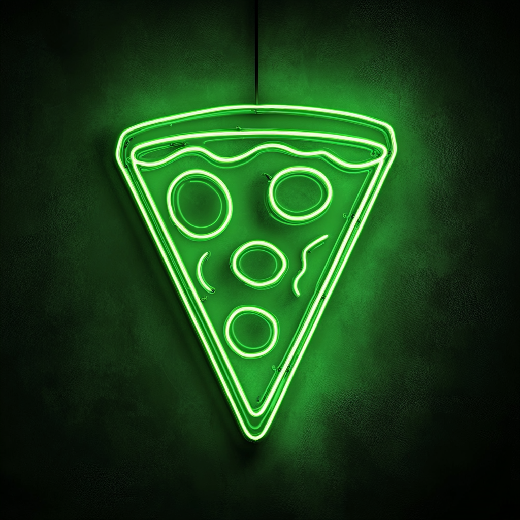 Pizza Box with Slice - Green Neon Sign, 18 Inches
