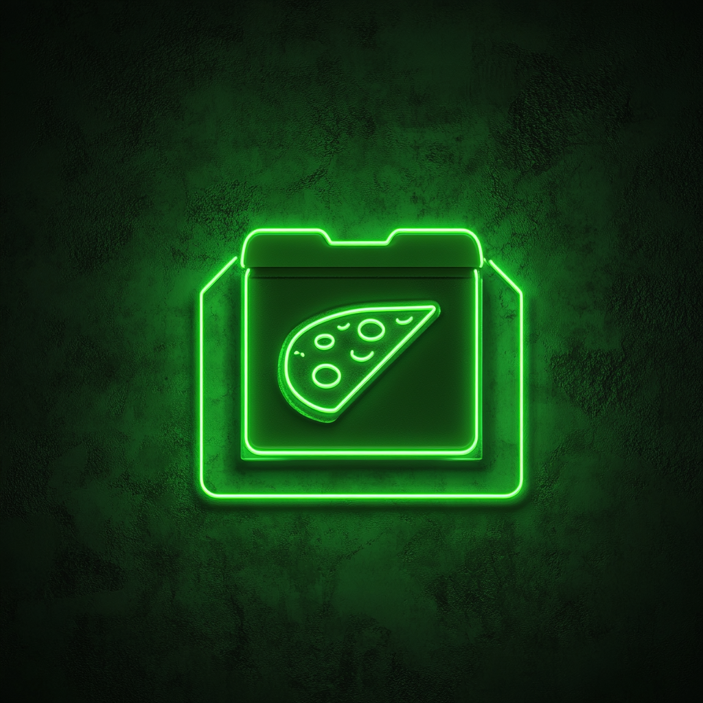 Pizza Box with Slice - Green Neon Sign, 24 Inches