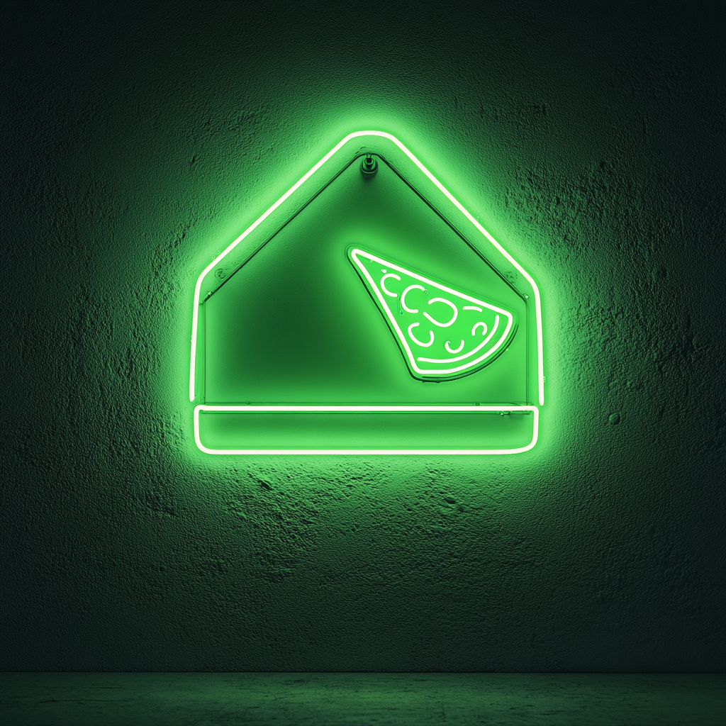 Pizza Box with Slice - Green Neon Sign, 18 Inches