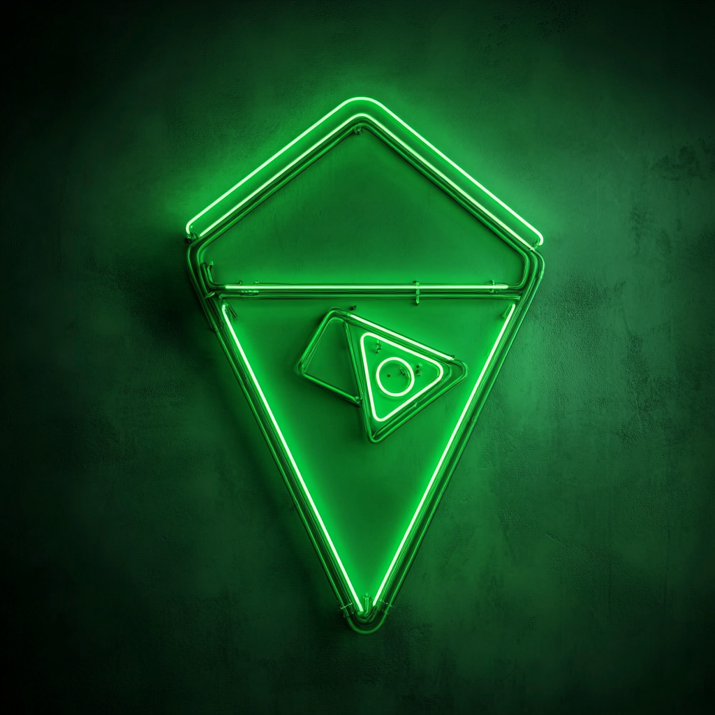 Pizza Box with Slice - Green Neon Sign, 24 Inches