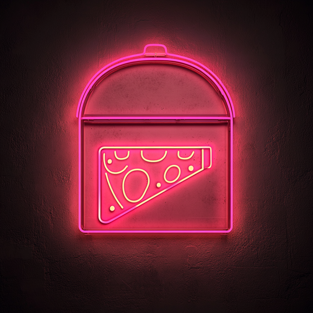 Pizza Box with Slice - Pink Neon Sign, 18 Inches