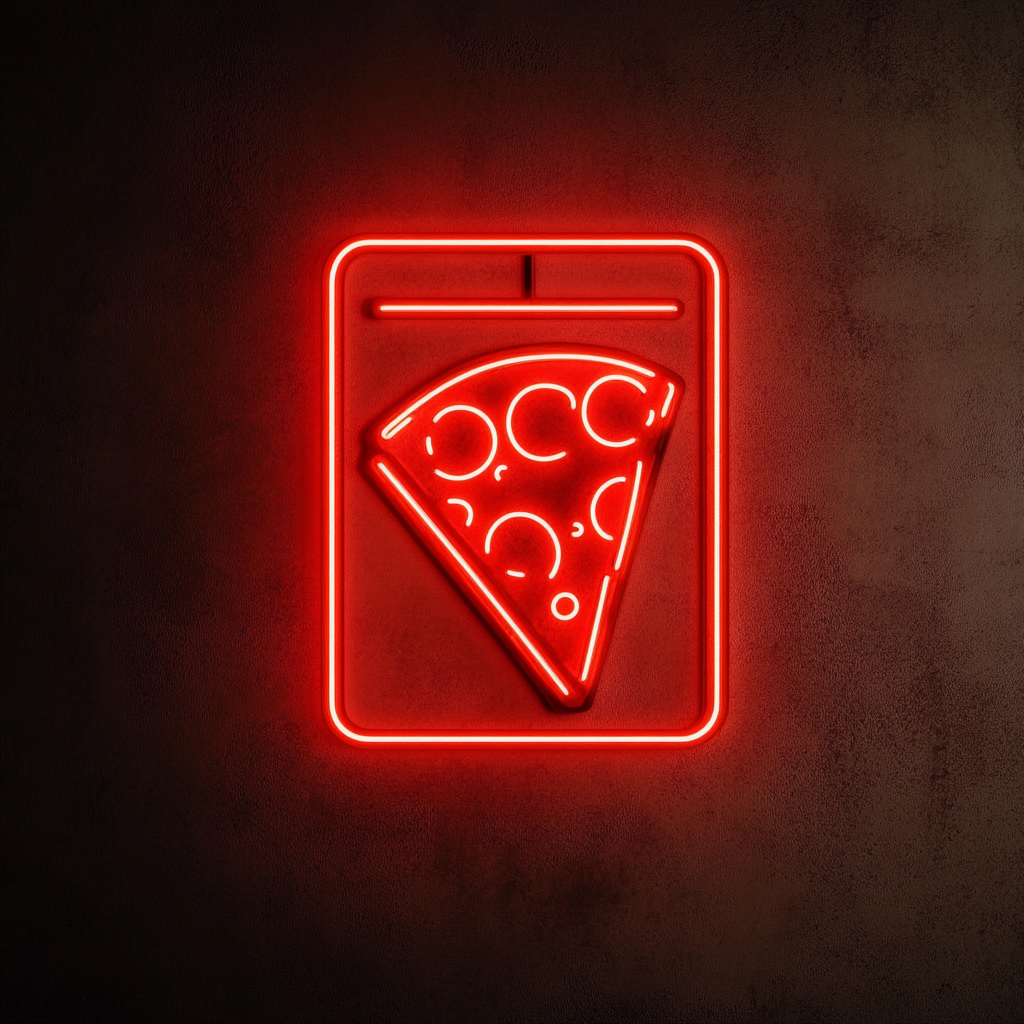 Pizza Box with Slice - Red Neon Sign, 24 Inches
