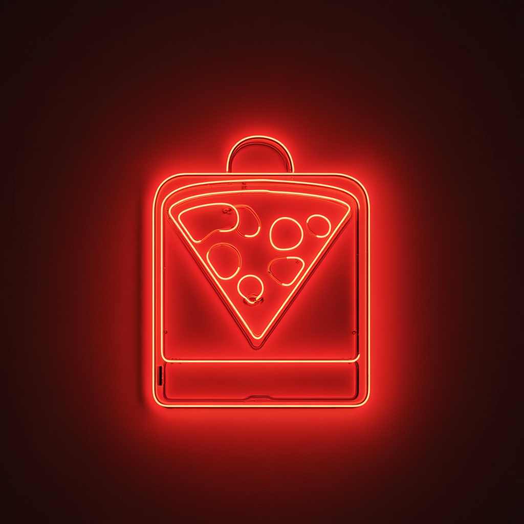 Pizza Box with Slice - Red Neon Sign, 24 Inches