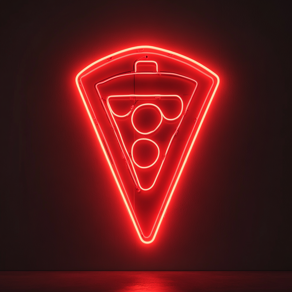 Pizza Box with Slice - Red Neon Sign, 24 Inches