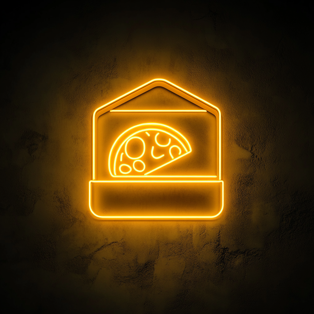 Pizza Box with Slice - Yellow Neon Sign, 24 Inches