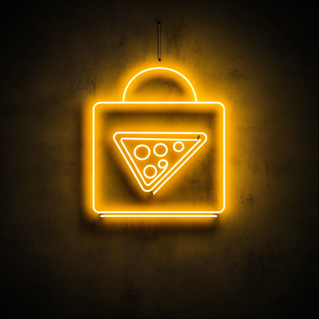 Pizza Box with Slice - Yellow Neon Sign, 18 Inches