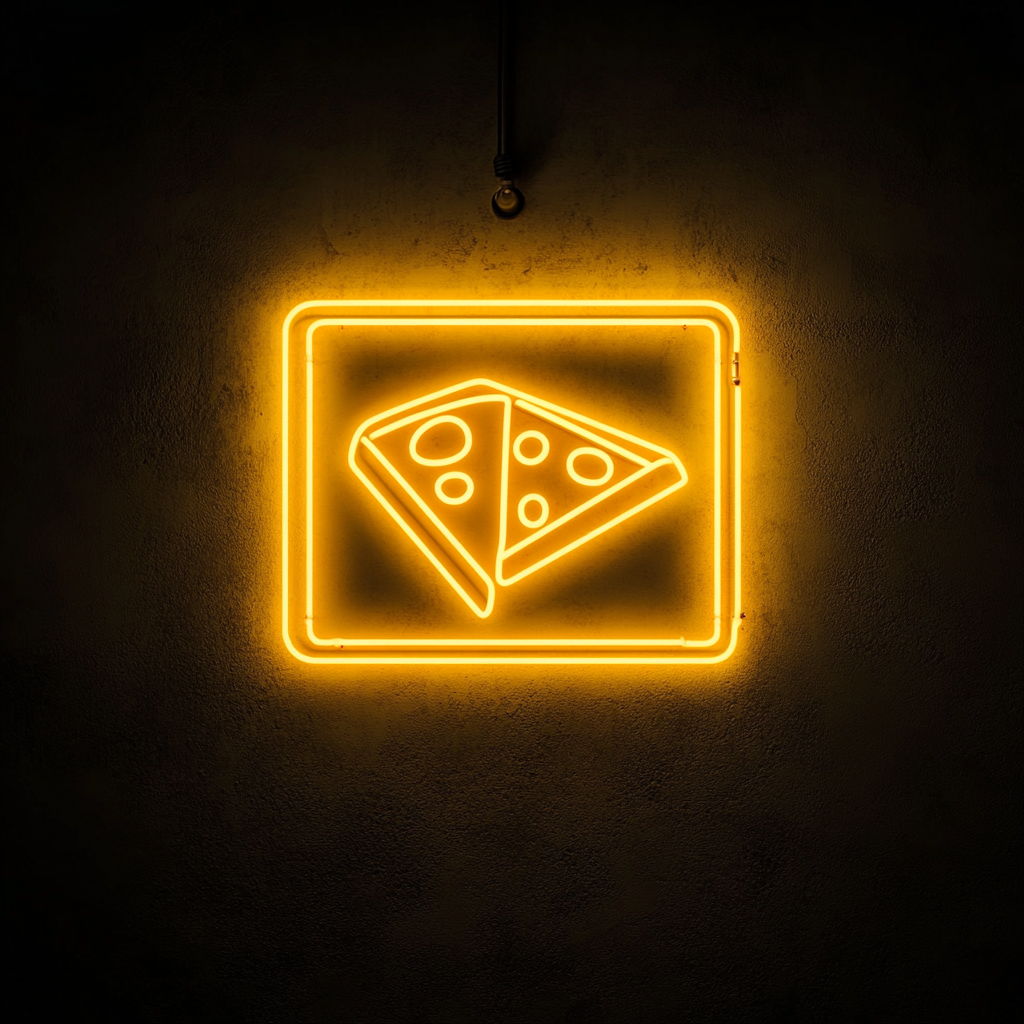 Pizza Box with Slice - Yellow Neon Sign, 18 Inches