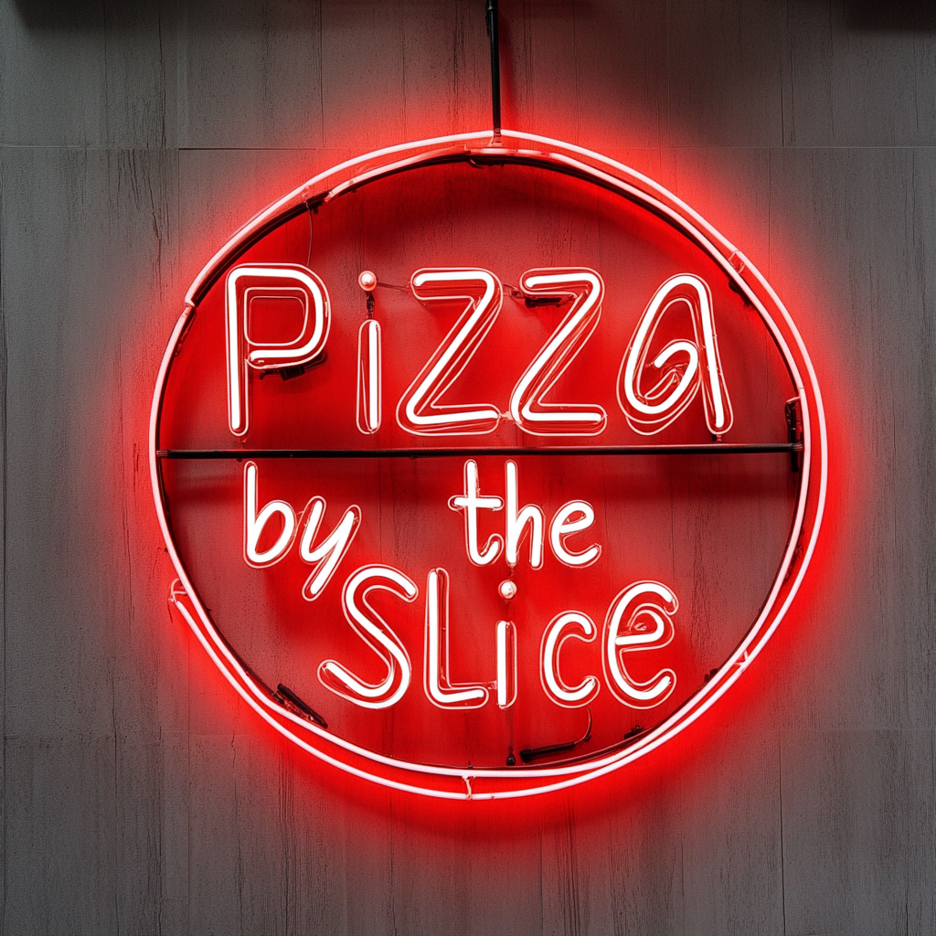 "Pizza by the Slice" - Red Neon Sign, 24 Inches