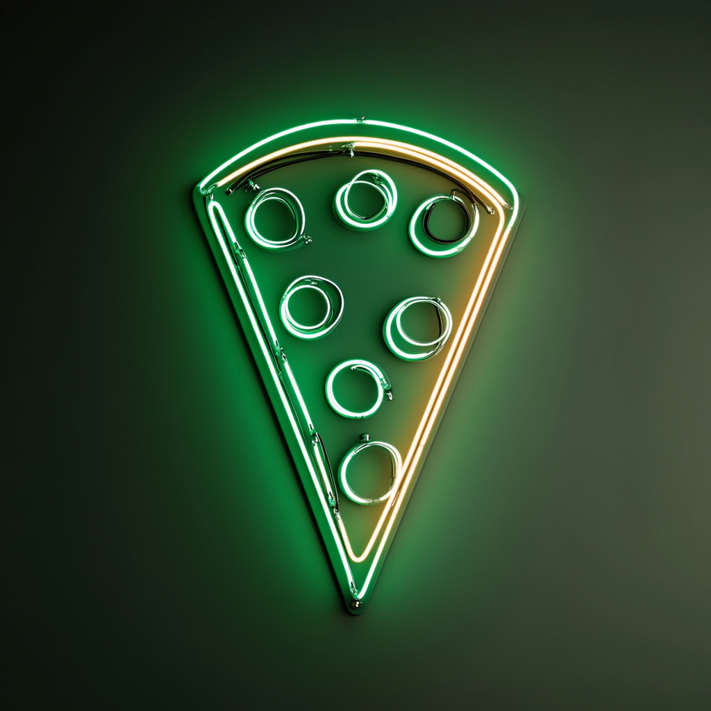 Pizza Cutter with Slice - Green Neon Sign, 24 Inches