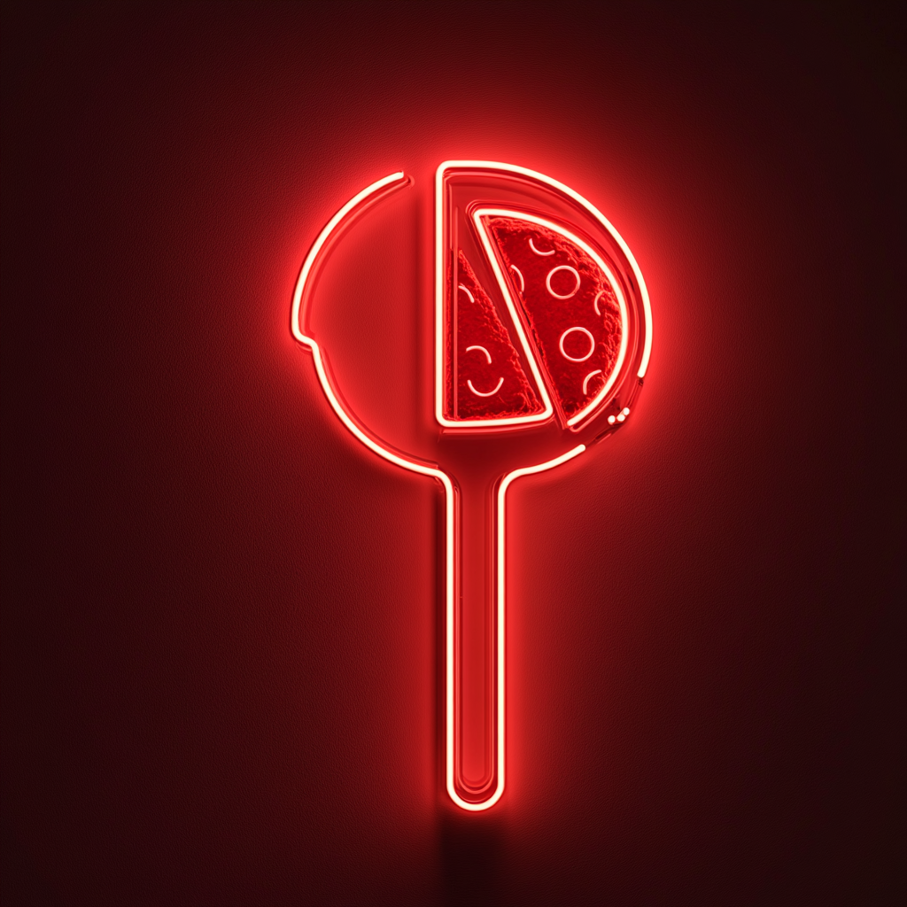 Pizza Cutter with Slice - Red Neon Sign, 18 Inches