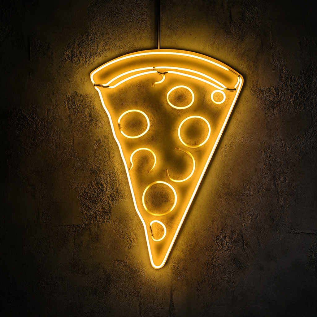 Pizza Cutter with Slice - Yellow Neon Sign, 18 Inches