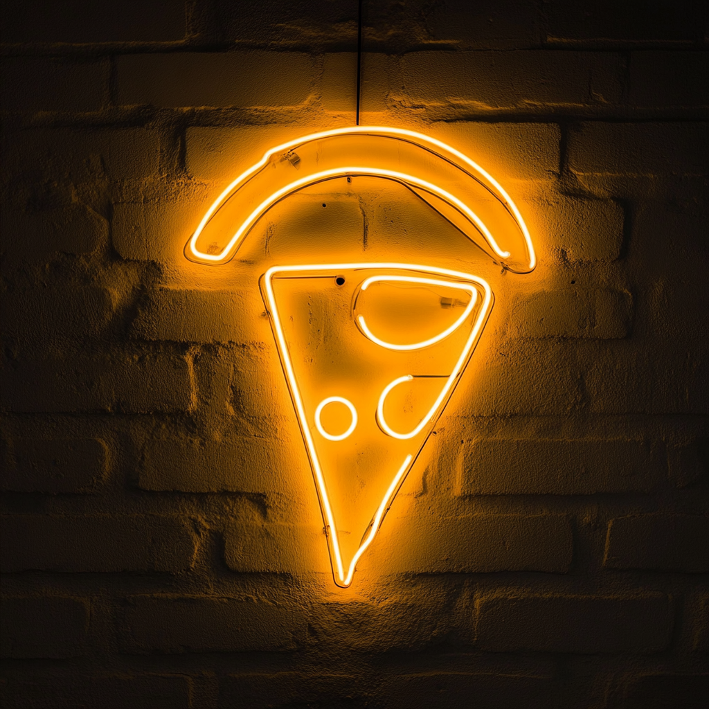 Pizza Cutter with Slice - Yellow Neon Sign, 18 Inches
