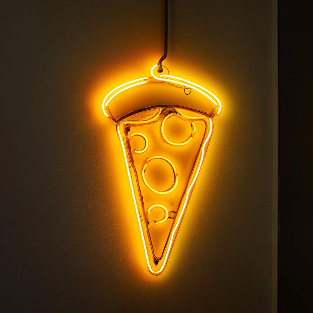 Pizza Cutter with Slice - Yellow Neon Sign, 18 Inches