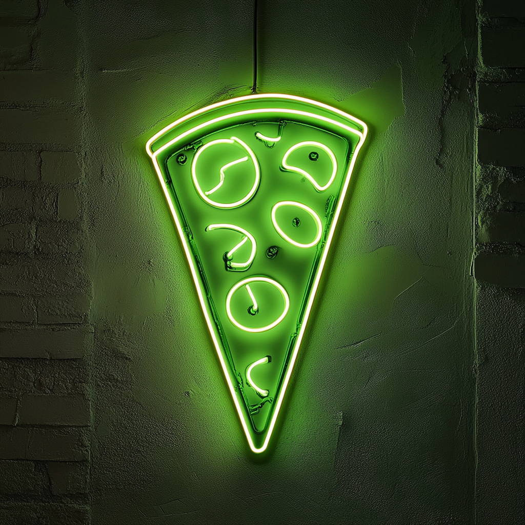 Pizza Peel with Slice - Green Neon Sign, 18 Inches