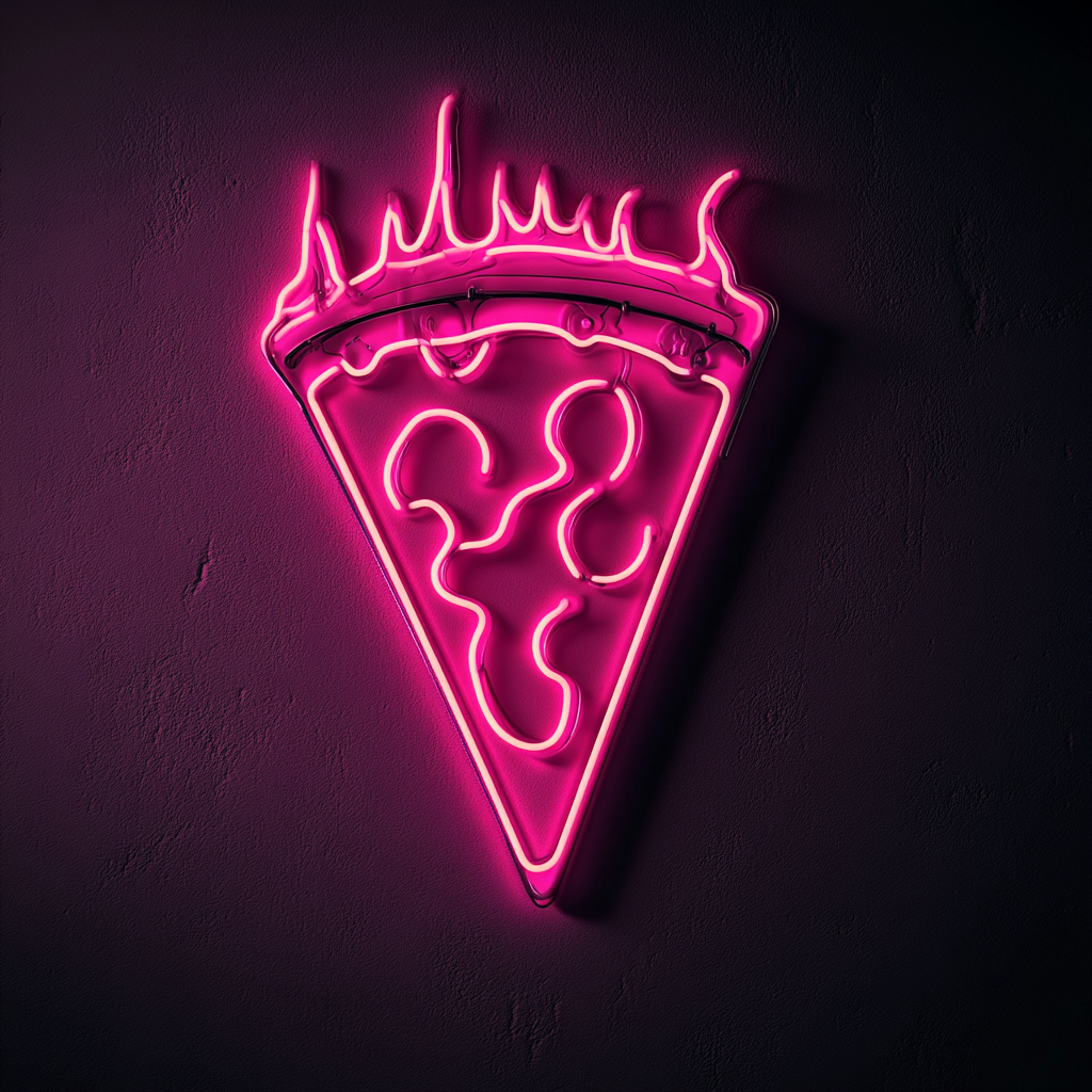 Pizza Slice with Flames - Pink Neon Sign, 18 Inches