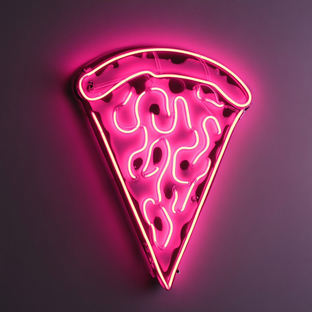 Pizza Slice with Flames - Pink Neon Sign, 18 Inches