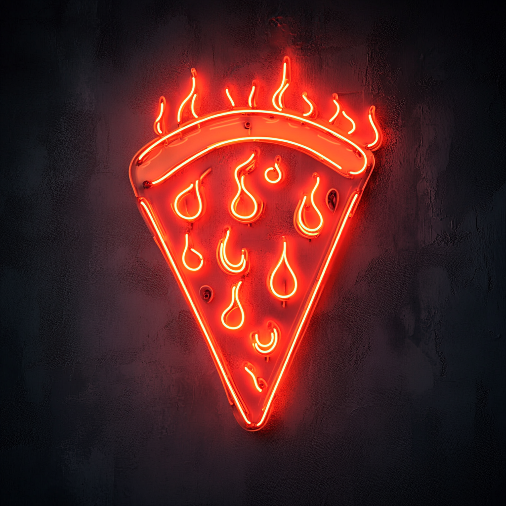 Pizza Slice with Flames - Red Neon Sign, 18 Inches