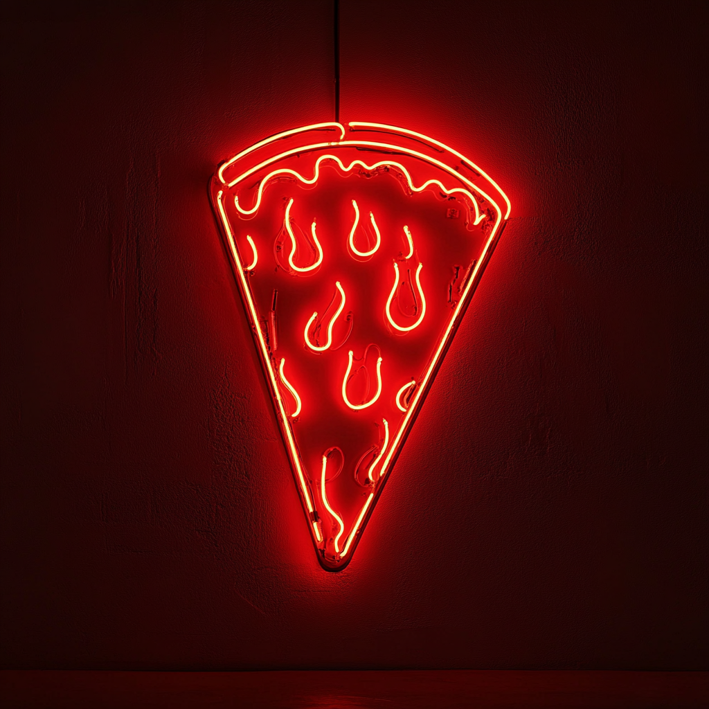 Pizza Slice with Flames - Red Neon Sign, 18 Inches