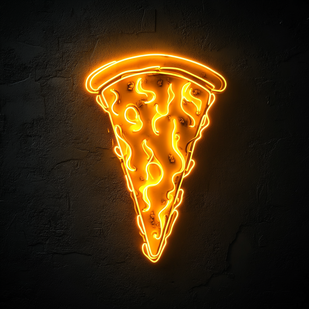 Pizza Slice with Flames - Yellow Neon Sign, 18 Inches