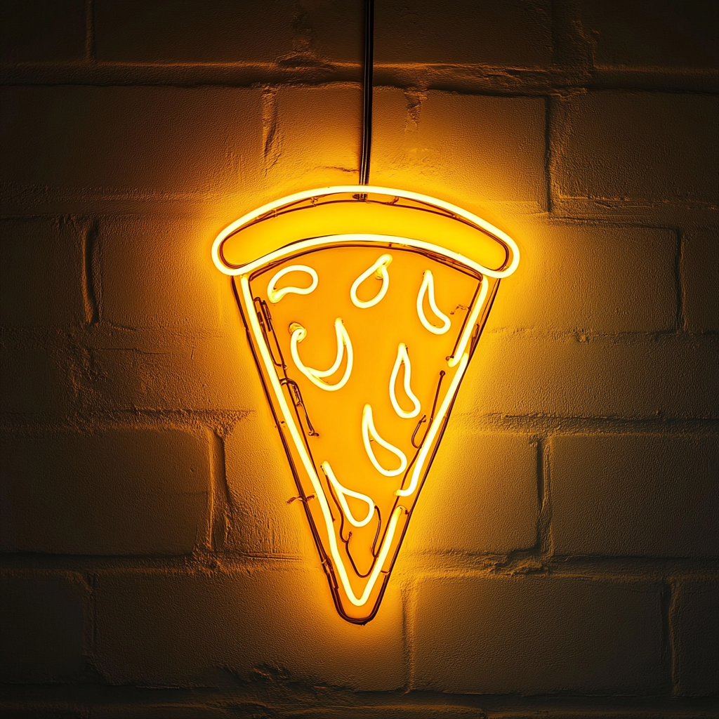 Pizza Slice with Flames - Yellow Neon Sign, 24 Inches