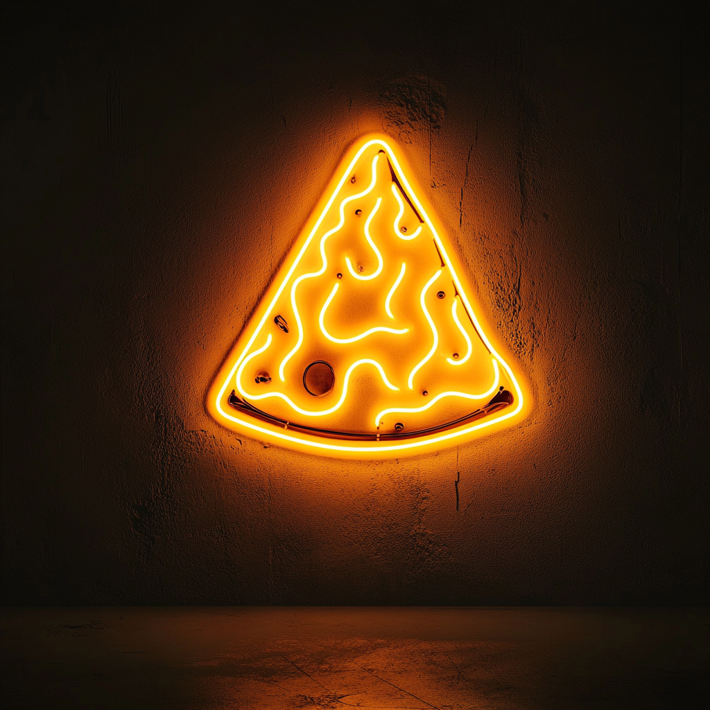 Pizza Slice with Flames - Yellow Neon Sign, 24 Inches
