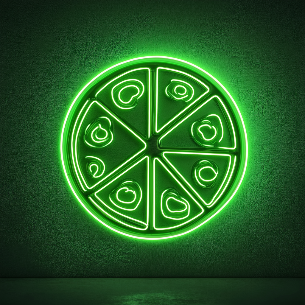 Pizza Slicing Wheel - Green Neon Sign, 24 Inches