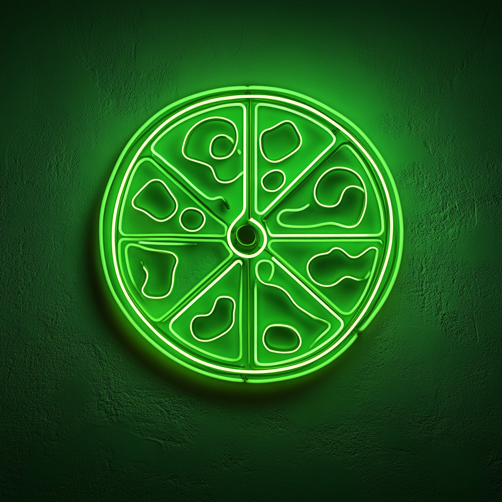 Pizza Slicing Wheel - Green Neon Sign, 18 Inches