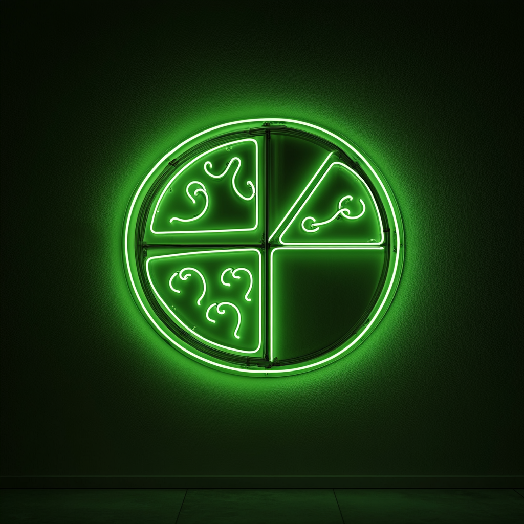 Pizza Slicing Wheel - Green Neon Sign, 24 Inches