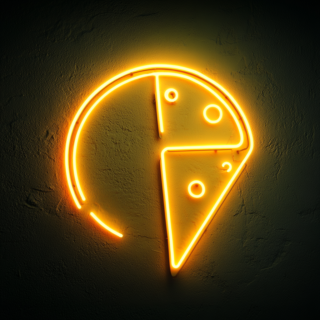 Pizza Slicing Wheel - Yellow Neon Sign, 24 Inches