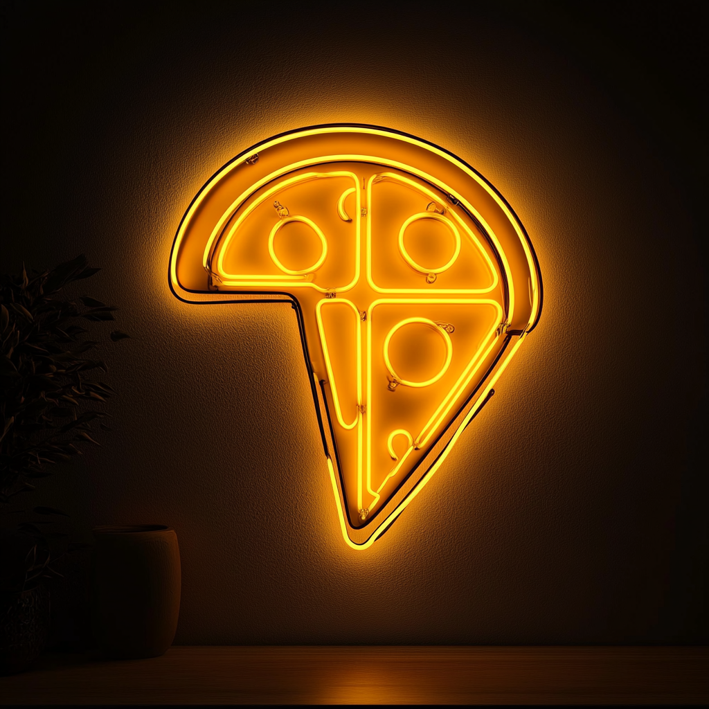 Pizza Slicing Wheel - Yellow Neon Sign, 24 Inches