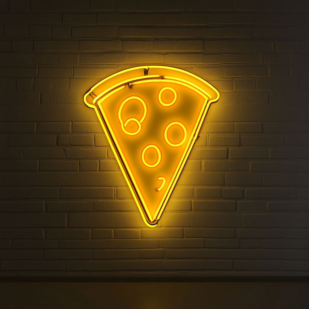 Pizza Slicing Wheel - Yellow Neon Sign, 24 Inches