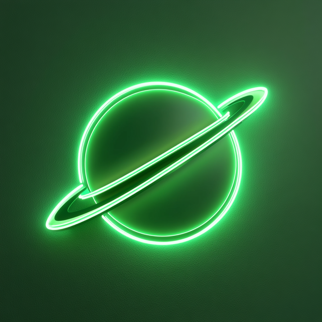 Planet with Rings - Green Neon Sign, 24 Inches