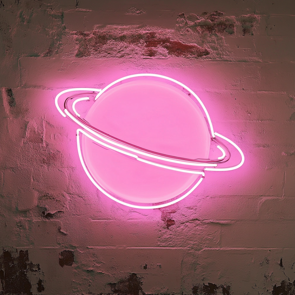Planet with Rings - Pink Neon Sign, 18 Inches