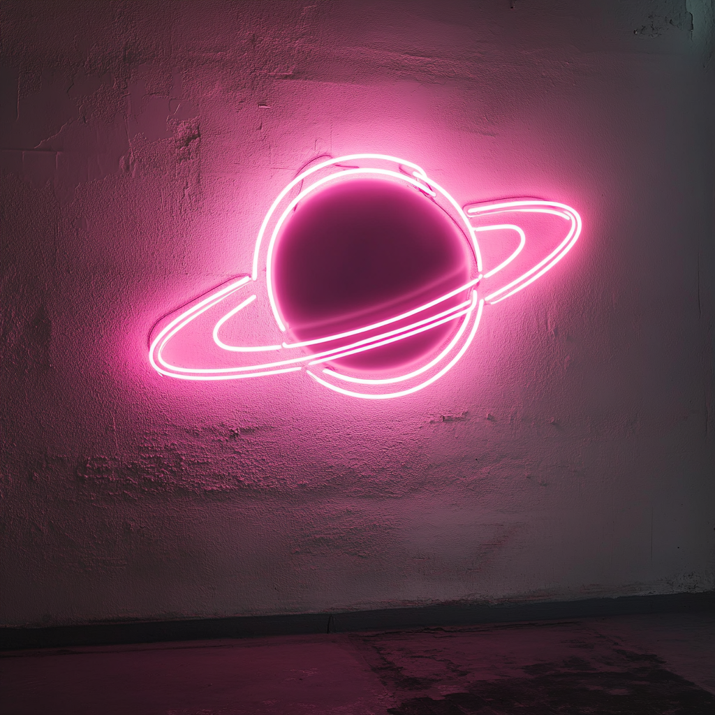 Planet with Rings - Pink Neon Sign, 24 Inches