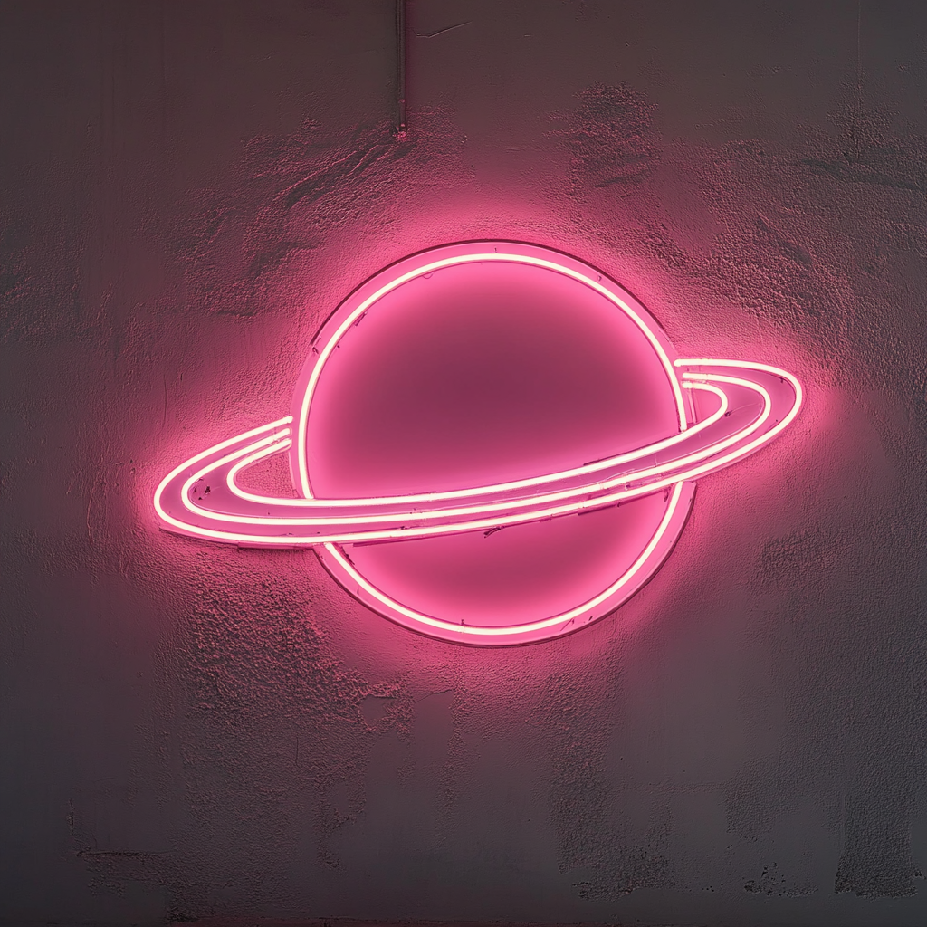 Planet with Rings - Pink Neon Sign, 24 Inches