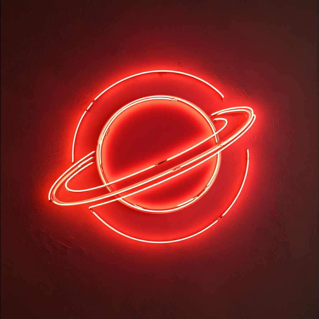 Planet with Rings - Red Neon Sign, 24 Inches