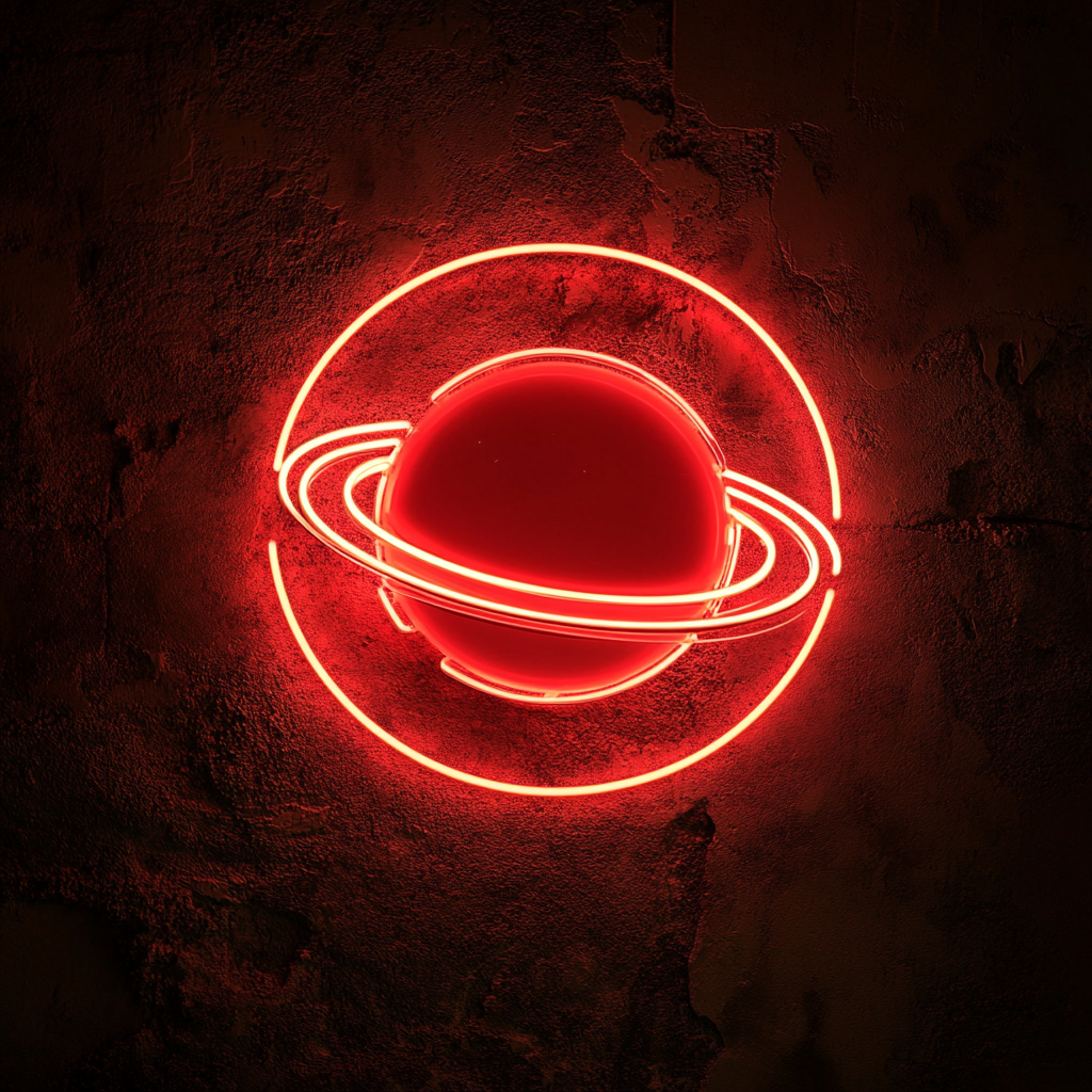 Planet with Rings - Red Neon Sign, 24 Inches