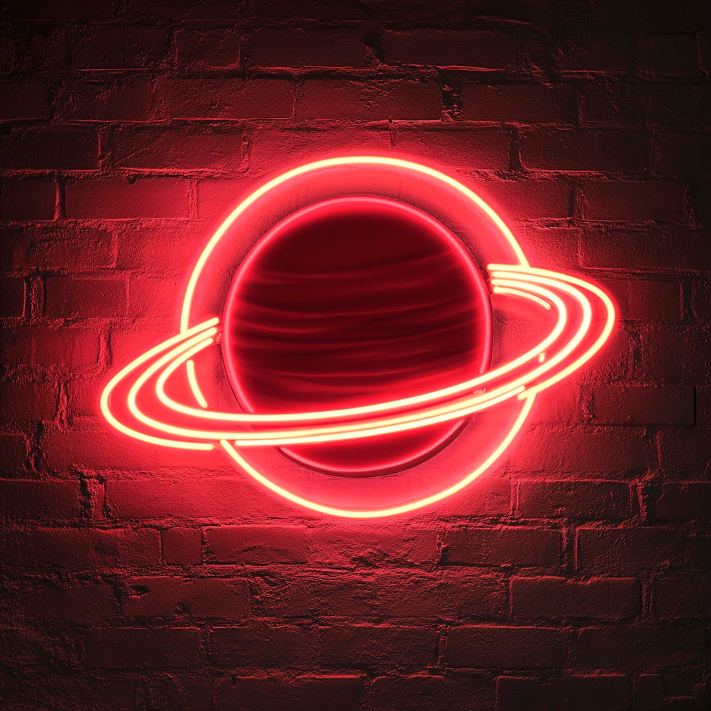 Planet with Rings - Red Neon Sign, 18 Inches