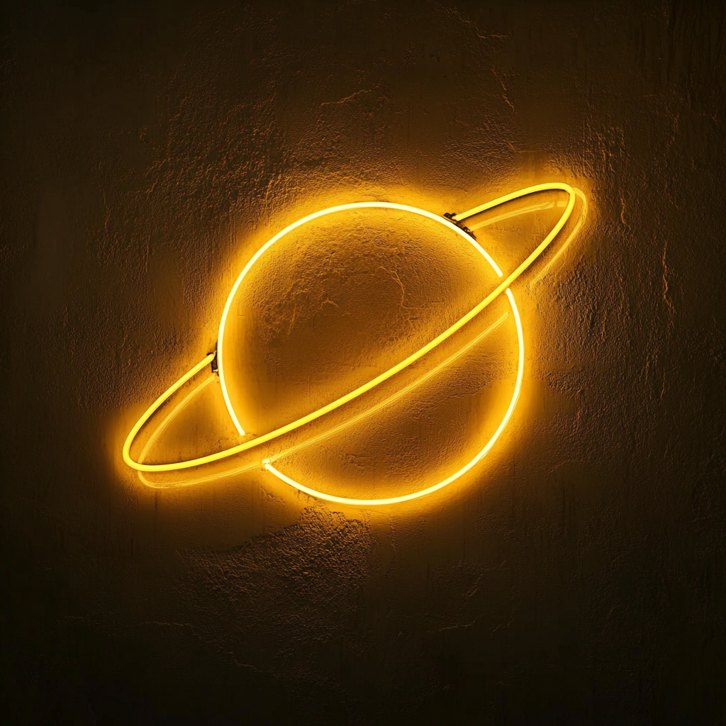 Planet with Rings - Yellow Neon Sign, 18 Inches