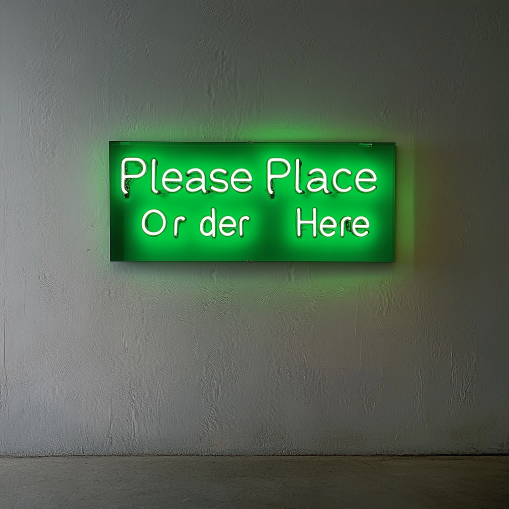 "Please Place Order Here" - Green Neon Sign, 24 Inches